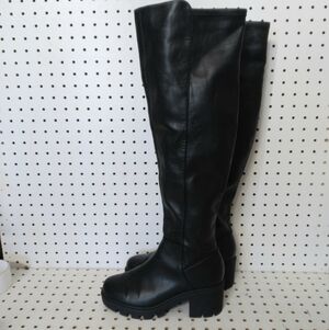 Women's 20" Over-the Knee Boots | Black Chunky Platform 15" Wide Calf Sz 8 US